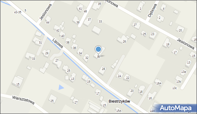 Biestrzyków, Lipowa, 30, mapa Biestrzyków