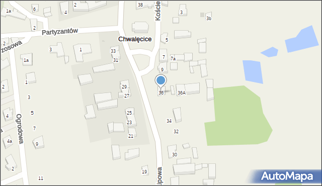Chwalęcice, Lipowa, 36, mapa Chwalęcice