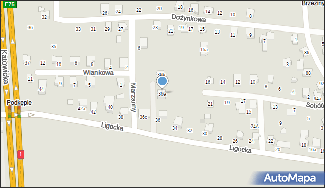 Czechowice-Dziedzice, Ligocka, 36a, mapa Czechowic-Dziedzic