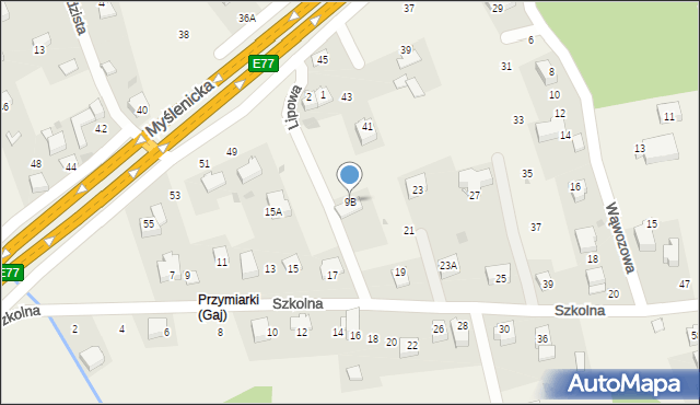 Gaj, Lipowa, 9B, mapa Gaj