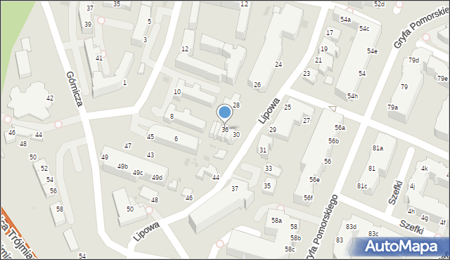 Gdynia, Lipowa, 36, mapa Gdyni