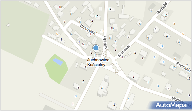 Juchnowiec Kościelny, Lipowa, 11, mapa Juchnowiec Kościelny