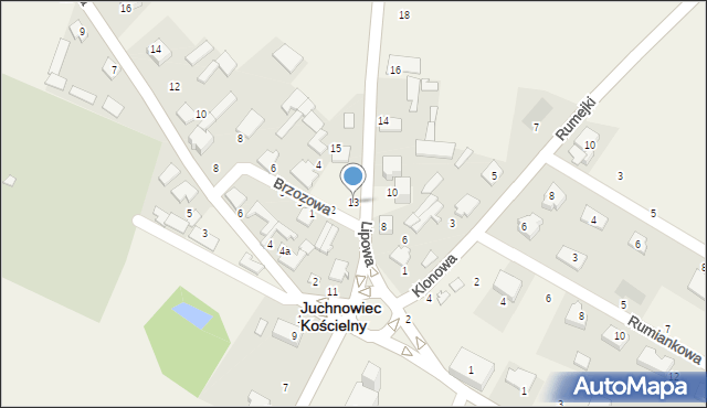 Juchnowiec Kościelny, Lipowa, 13, mapa Juchnowiec Kościelny