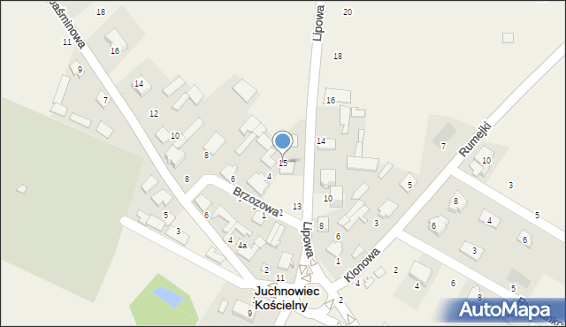 Juchnowiec Kościelny, Lipowa, 15, mapa Juchnowiec Kościelny