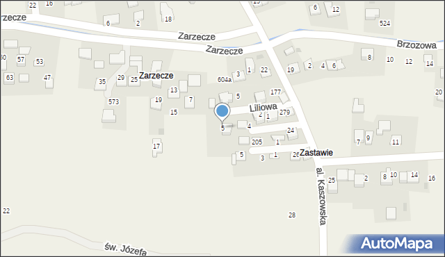 Kaszów, Liliowa, 5, mapa Kaszów