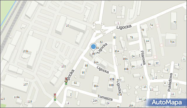 Katowice, Ligocka, 86, mapa Katowic