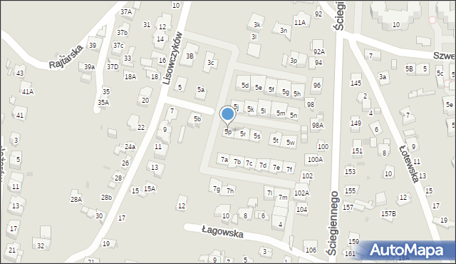 Kielce, Lisowczyków, 5p, mapa Kielc
