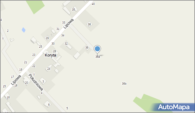 Koryta, Lipowa, 36a, mapa Koryta