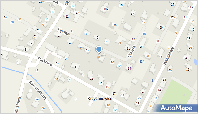 Krzyżanowice, Lipowa, 8, mapa Krzyżanowice