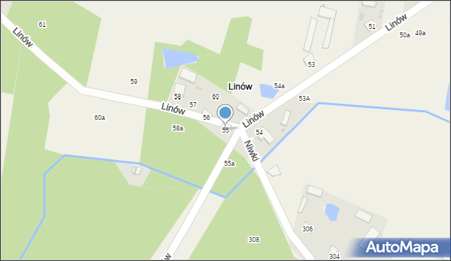 Linów, Linów, 55, mapa Linów