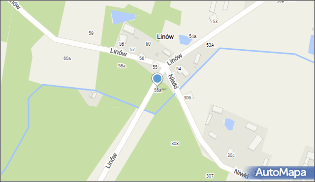 Linów, Linów, 55a, mapa Linów
