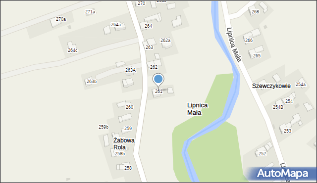 Lipnica Mała, Lipnica Mała, 261, mapa Lipnica Mała