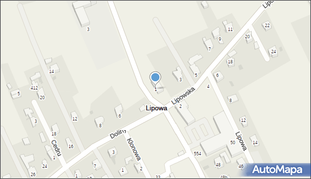 Lipowa, Lipowska, 1, mapa Lipowa
