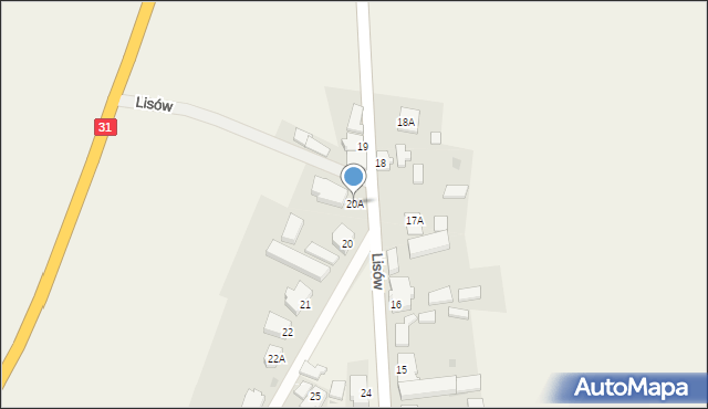 Lisów, Lisów, 20A, mapa Lisów