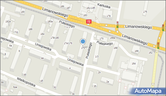 Łódź, Limanowskiego Bolesława, 172, mapa Łodzi