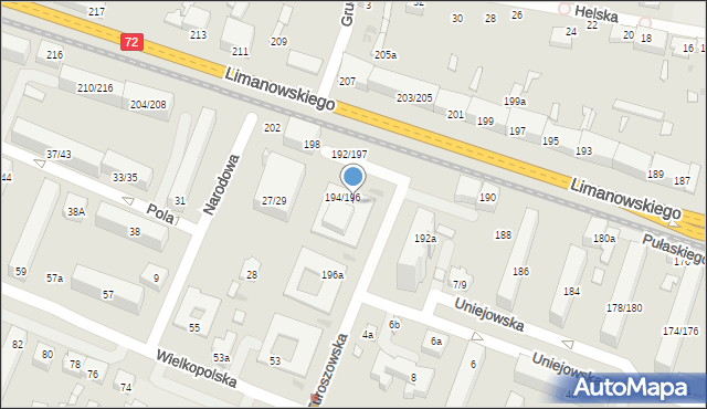Łódź, Limanowskiego Bolesława, 196b, mapa Łodzi