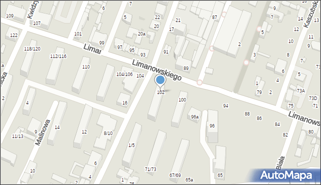 Łódź, Limanowskiego Bolesława, 102, mapa Łodzi