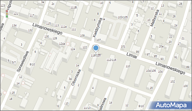 Łódź, Limanowskiego Bolesława, 118/120, mapa Łodzi
