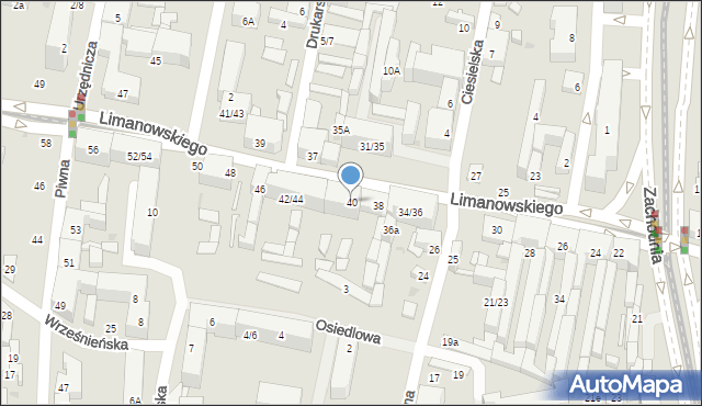Łódź, Limanowskiego Bolesława, 40, mapa Łodzi