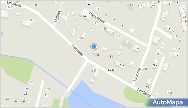 Łódź, Liściasta, 85a, mapa Łodzi