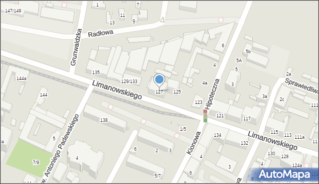 Łódź, Limanowskiego Bolesława, 127, mapa Łodzi