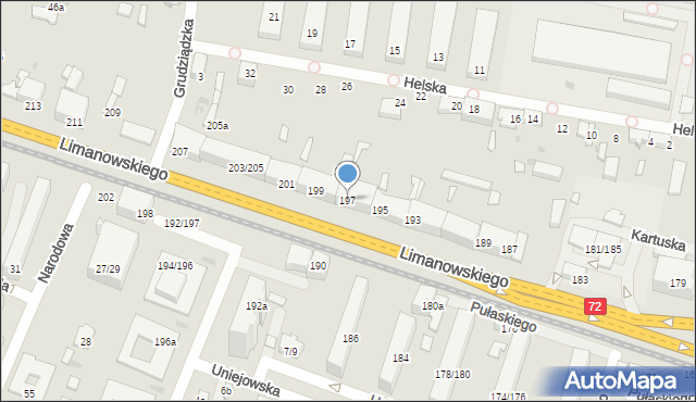 Łódź, Limanowskiego Bolesława, 197, mapa Łodzi