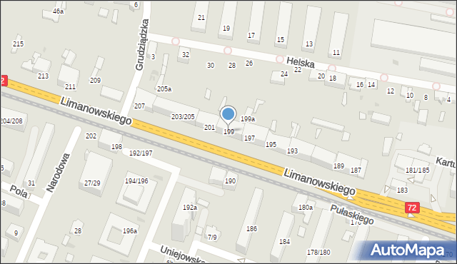 Łódź, Limanowskiego Bolesława, 199, mapa Łodzi