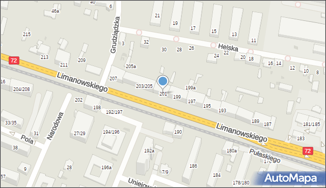 Łódź, Limanowskiego Bolesława, 201, mapa Łodzi