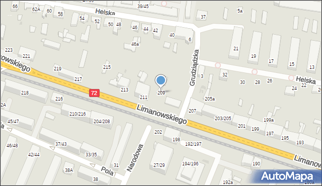 Łódź, Limanowskiego Bolesława, 209, mapa Łodzi