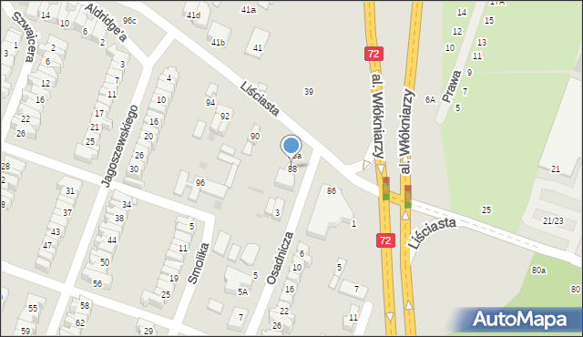 Łódź, Liściasta, 88, mapa Łodzi