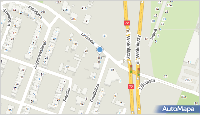 Łódź, Liściasta, 88a, mapa Łodzi