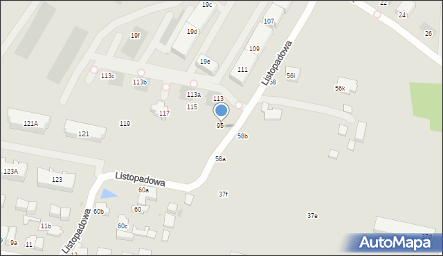 Łódź, Listopadowa, 95A, mapa Łodzi