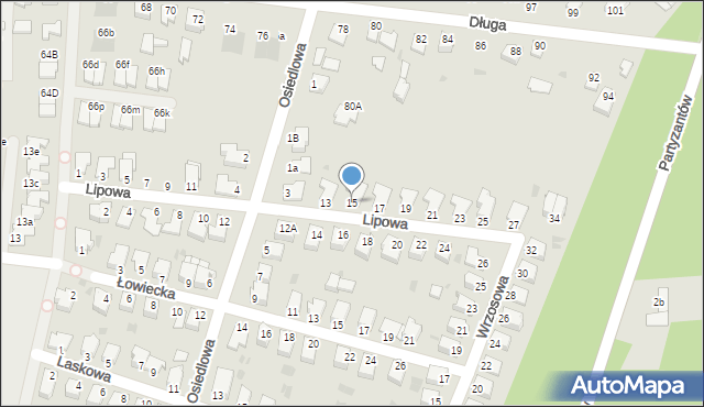 Mielec, Lipowa, 15, mapa Mielca