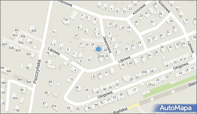 Mikołów, Lipowa, 13, mapa Mikołów