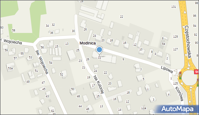 Modlnica, Lipowa, 11, mapa Modlnica