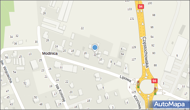 Modlnica, Lipowa, 12, mapa Modlnica