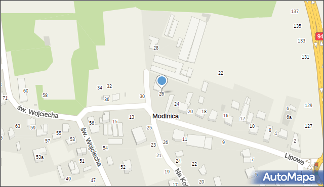 Modlnica, Lipowa, 26, mapa Modlnica