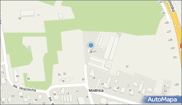 Modlnica, Lipowa, 28, mapa Modlnica