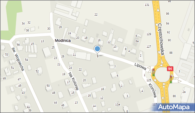 Modlnica, Lipowa, 9, mapa Modlnica