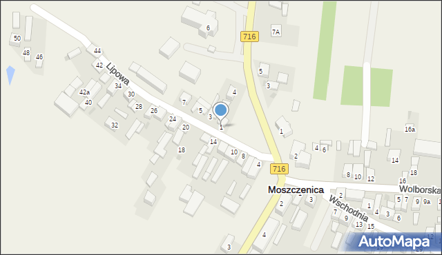 Moszczenica, Lipowa, 1, mapa Moszczenica