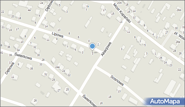 Myszyniec, Lipowa, 1, mapa Myszyniec