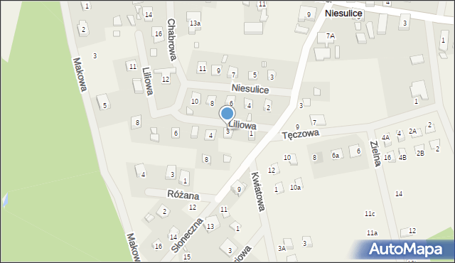 Niesulice, Liliowa, 3, mapa Niesulice