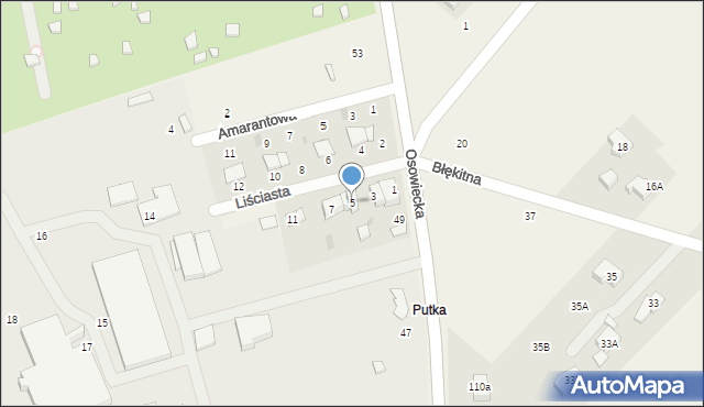 Odrano-Wola, Liściasta, 5, mapa Odrano-Wola
