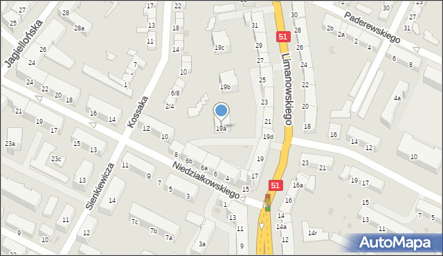 Olsztyn, Limanowskiego Bolesława, 19a, mapa Olsztyna