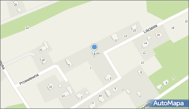 Osowiec, Liściasta, 9, mapa Osowiec
