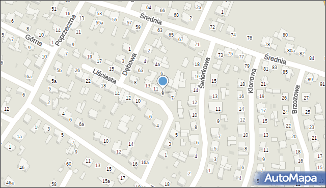 Ozorków, Liściasta, 9, mapa Ozorków