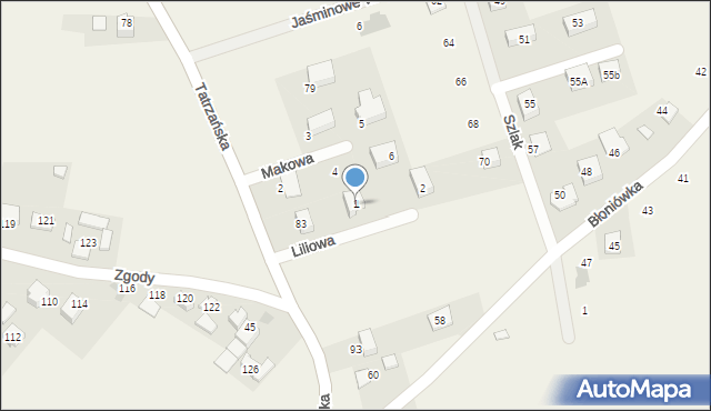 Pielgrzymowice, Liliowa, 1, mapa Pielgrzymowice