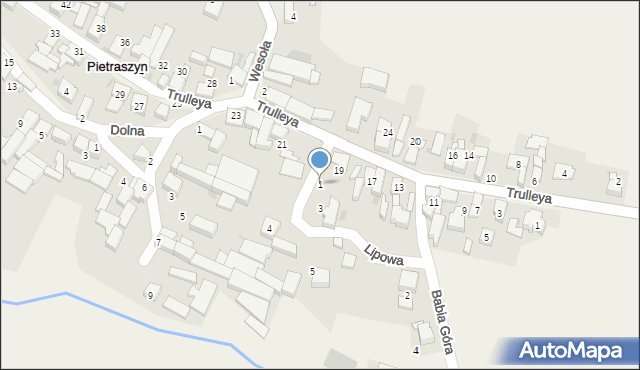 Pietraszyn, Lipowa, 1, mapa Pietraszyn