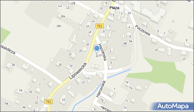 Płaza, Lipowiecka, 11, mapa Płaza