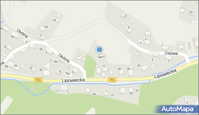 Płaza, Lipowiecka, 74a, mapa Płaza